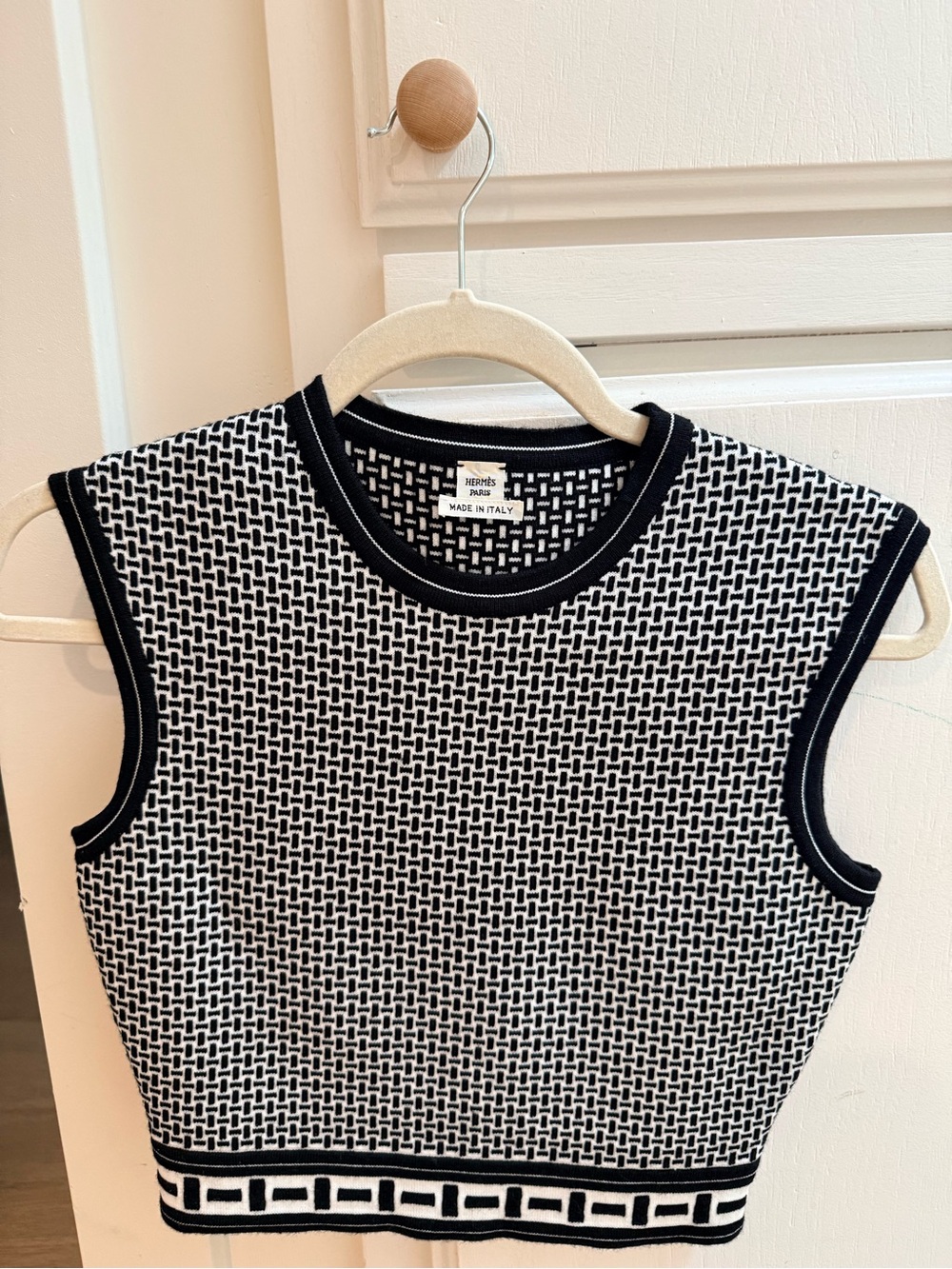 Hermes Black and White Geometric Knit Crop Top